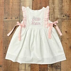 Stitchy Fish Little Sister Dress White Pink Ruffle Girls Multiple Sizes Avail.